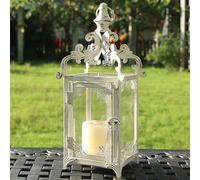 NEEDOMO Christmas Lantern Decorations Indoor, 16" White Hanging Lantern Outdoor, Vintage Metal Large Decorative Candle Lanterns for Patio, Front Porch, Table, Home Decor Candle Holder with Clear Glass