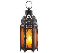 NEEDOMO Halloween Decorations, Hanging Moroccan Lantern, 11'' Vintage Candle Holder, Metal Lanterns Decorative Indoor Outdoor, Table, Patio, Porch, Shelf, Gothic Home Decor (Amber, Medium Size)