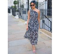 Needs No Label Black Animal One Shoulder Midi Dress - 14