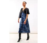 Needs No Label Blue Leopard Printed Satin Midi Dress Blue 8