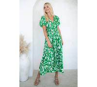 Needs No Label Green Animal Tie Front Midi Dress Green 14