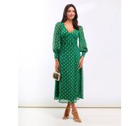 Needs No Label Green Foil Long Sleeve Plunge Midaxi Dress - 16