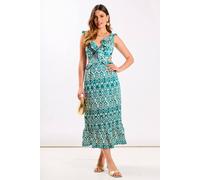 Needs No Label Green Ikat Ruffle Cutout Midi Dress Green 12