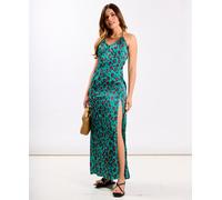 Needs No Label Green Leopard Ruched Bust Detail Maxi - 10
