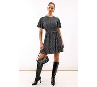 Needs No Label Mono Heart Shirred Waist Mini Dress In Black Black 12