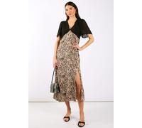 Needs No Label Women's Animal Satin Mix Flutter Sleeve Midi Dress in Black | Size: 10 Needs No Label Black 10