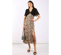 Needs No Label Women's Animal Satin Mix Flutter Sleeve Midi Dress in Black | Size: 18