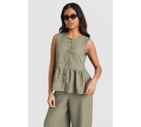 Needs No Label Women's Khaki Stripe Peplum Top | Size: Large Needs No Label Khaki L