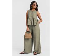 Needs No Label Women's Khaki Stripe Wide Leg Trousers | Size: Small Needs No Label Khaki S