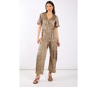 Needs No Label Women's Leopard Printed Satin Jumpsuit in Beige | Size: 12 Needs No Label Beige 12