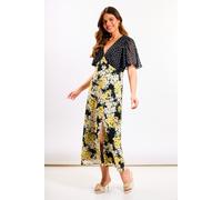 Needs No Label Women's Yellow Floral Flutter Sleeve Midi Dress | Size: 10 Needs No Label Yellow 10