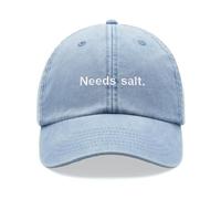 Needs Salt. Baseball Cap Vintage Washed Unisex Dad Hat Adjustable Low Profile Light Blue