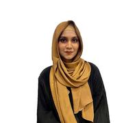Needs & Wants® Chiffon Crape Hijab Women Maxi Crinkle Ribbed Scarf Light Weight Soft Long (BRIGHT GOLD)