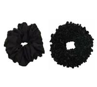 NEEDS & WANTS® Chiffon Scrunchie & Velvet Khaleeji Plain Black Elasticated Hair Bobble Bun Under Hijab Volumiser Chiffon Jumbo Hair Scrunchies For Hair Ponytail Holder Elastic Oversized Scrunchy Hair