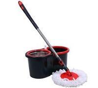 Needs & Wants® Spin Mop and Bucket Set |13 Litres | 2 x Microfibre Mop Head | Long Handle Extendable Stainless Steel Floor Cleaning | 360° Rotating Mop with Easy Wringer | Wet Rotating Mop (Black/Red)