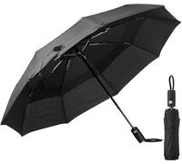 Needs & Wants® Umbrellas Large Windproof Black Umbrella Wind Resistant Compact Travel Automatic Rise Folding