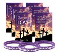 Needzo Amazing Love Lent Silicone Crown of Thorns Bracelet with Double Sided Prayer Card, Catholic Holiday Unisex Jewelry, John 3:16 Gifts, One Size Fits Most, 3 Pack