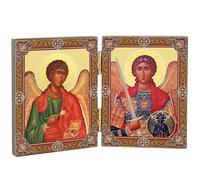 Needzo Archangel Raphael and Michael Christian Orthodox Catholic Icon Diptych, Traveling Size 3 1/4 Inch Tall, Saint Michael and Archangel Raphael the Healer