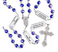 Needzo Engraved Mysteries of the Rosary Bright Blue Colored Prayer Beads Catholic Necklace for Men and Women, 24 Inch