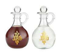Needzo IHS Glass Cruet Set, Religious Bottle Dispensers, Catholic Church Supplies, 6.5 Inches (2 Included)
