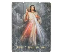 Needzo Laser Cut Wood Divine Mercy Icon Wall Plaque, Jesus I Trust in Religious Hanging Decoration for Home or Office, 12 x 15