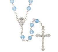 Needzo Light Blue Glass Beaded Rosary, Catholic Prayer Beads for Women, Religious Jewelry with Mary and Crucifix Details, 6mm Bead, 18.5 Inches
