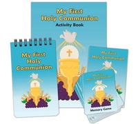 Needzo - My First Holy Communion Activity Kit with Memory Cards, Notebook, and Coloring Book, 3 Learning Activities Included