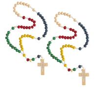 Needzo My First Rosary, Colorful Wood Prayer Beads with Cross Pendant, Baptism Gifts, 11 Inches (Pack of 2)