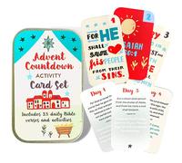 Needzo Religious Advent Calendar Activity Card Set, 25 Daily Bible Verses and Activities, Countdown to Christmas Sunday School Lessons for Children (Pack of 1)