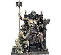 Needzo Religious Gifts Father of Gods Zeus with Hera at the Throne 11" Colored Cold Cast Bronze Figurine Statue