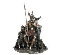 Needzo Religious Gifts Norse God of War Odin on Throne Statue with Wolves and Ravens Crows Mythology