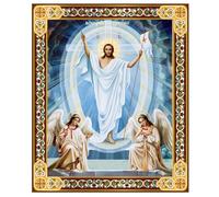Needzo Resurrection of Christ Jesus Icon With Angels Catholic Orthodox Christian Russian Icon on Wood, Religious Easter Gift for Kids and Adults, 3 Inch, Gold Foil