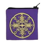 Needzo Rosary Pouch Small Tapestry, Three Budded Holy Trinity Cross, Pouch For Your Religious Rosary, Prayer Beads, Keepsake Holder, Purple With Gold