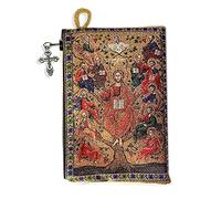 Needzo Rosary Prayer Bead Tapestry Pouch Jesus Christ The Tree of Life Vine With Apostles - 2 Sided on the Back side Virgin Mary Keepsake Pouch Holder Case 5 1/2 Inch, Religious Gift