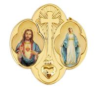 Needzo Sacred Heart and Miraculous Lapel Pin for Backpack, Jacket or Hat, Gold Toned Cross Medal Christian Jewelry, Religious Spiritual Gift for Women, 1 Inch