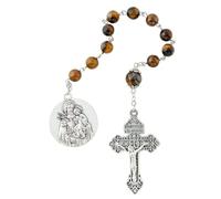 Needzo Saint Joseph One Decade Rosary with Velveteen Bag, Religious Tigers Eye Prayer Beads, 8mm Bead, 10.75 Inches, metal, stone, Metal