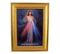 Needzo Spanish Antique Gold Tone Frame with Divine Mercy of Jesus Christ Image, 8 3/4 Inch