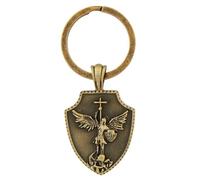 Needzo St Michael Shield Keychain, Archangel Key Accessory, Catholic Gifts, 2.5 Inches, Bronze, 2.5 Inches