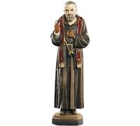 Needzo St Padre Pio Statue, Patron Saint of Adolescents, Stress Relief, and Civil Defense Volunteers, Religious Gift and Home Decoration, 8 Inches