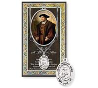 Needzo Thomas More Pewter Medal and Biography Card, Catholic Jewelry Gift with Pamphlet, 24 Inches