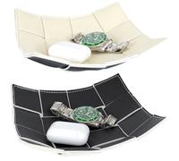 Neehows 2 Pack Valet Tray Key Holder Bowl for Entryway Table, Reversible PU Leather Catch All Decorative Tray for Nightstand Desk Wallet Men & Women - Black/White