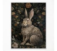 Neejaold Vintage William Morris Inspired White Rabbit Art Print Poster, Retro Animal Bunny Decor Canvas Wall Art, Lover Gift, Large Wall Art for Bedroom Living Room 12x16in Unframed