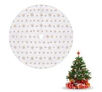 Neel Blue 100Cm White Christmas Tree Skirt With Snowflake Design - Gold Embroidered Sequin