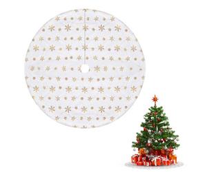 Neel Blue 100Cm White Christmas Tree Skirt With Snowflake Design - Gold Embroidered Sequin