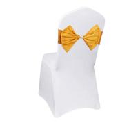 Neel Blue 10Pcs Chair Bow Sashes, Elastic Spandex Stretch Chair Bands, Chair Ties With Buckle - Gold