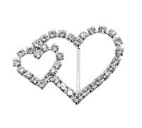 Neel Blue 10Pcs Joined Heart Diamante Buckle, Crystal Slider Buckle, 16mm X 30mm