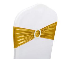 Neel Blue 10Pcs Shiny Polyester & Spandex Chair Bands With Slider Buckle - Gold