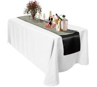 Neel Blue 11X 108 Inch Plain Satin Silk Table Runner, Black