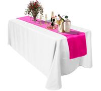 Neel Blue 11X 108 Inch Plain Satin Silk Table Runner, Fuchsia Pink