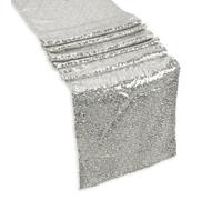 Neel Blue 11X108 Inch Shimmer Sequin Table Runner Glitter Fabric, Silver
